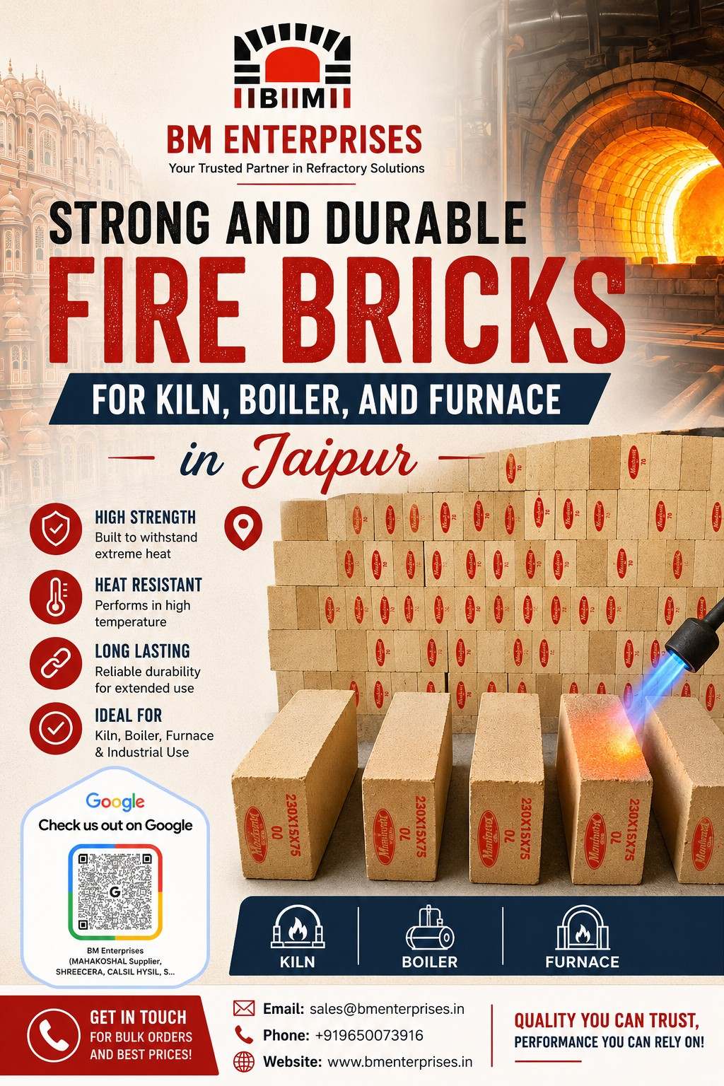 Strong and durable fire bricks for kiln, boiler, and furnace in Jaipur